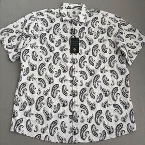 Kilburne & Finch Mens 3X Paisley Shirt White Black Short Sleeve Wrinkle Free NWT